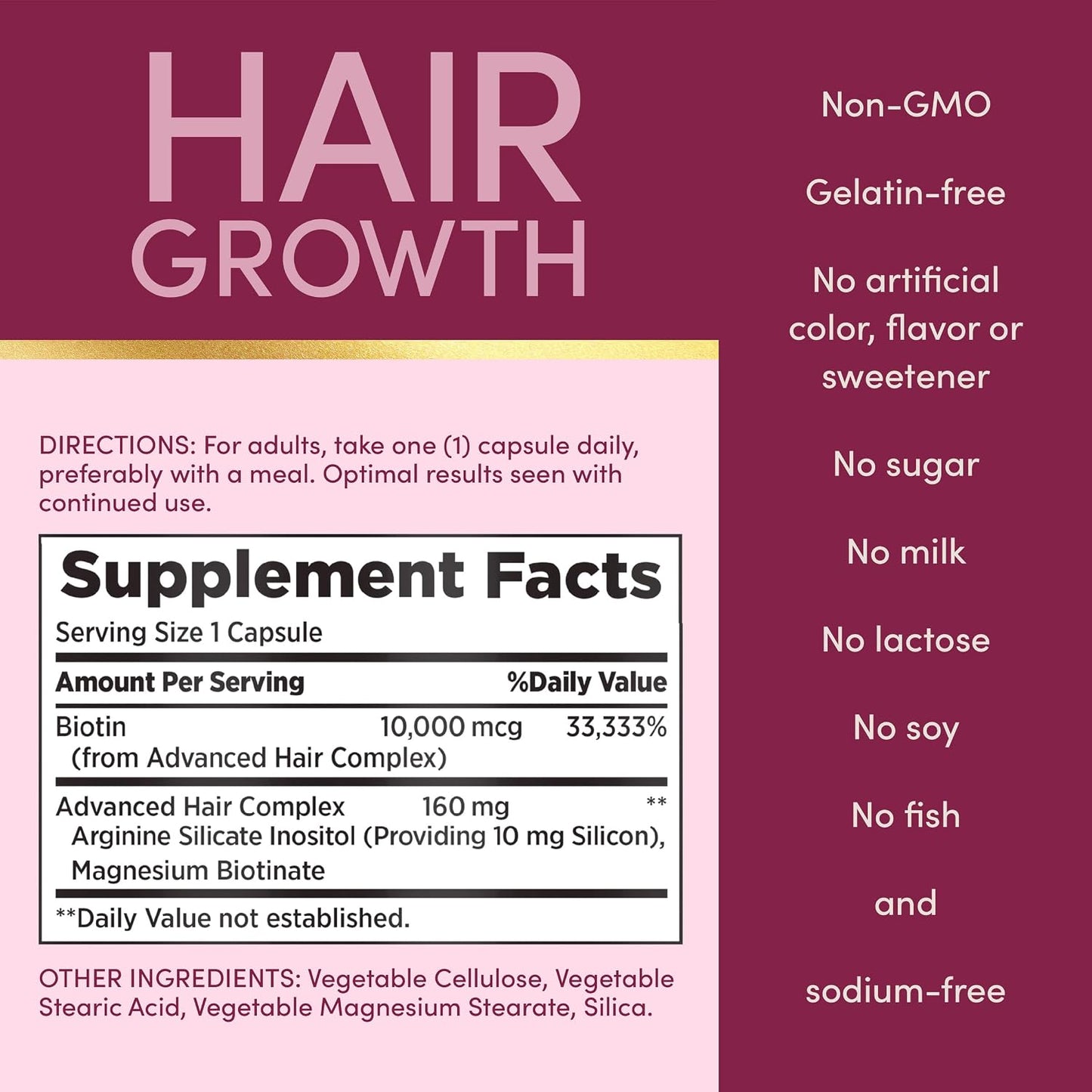 Nature's Bounty Optimal Solutions Hair Growth Supplement with Biotin, Silicon & Arginine, 30 Capsules - görsel 6