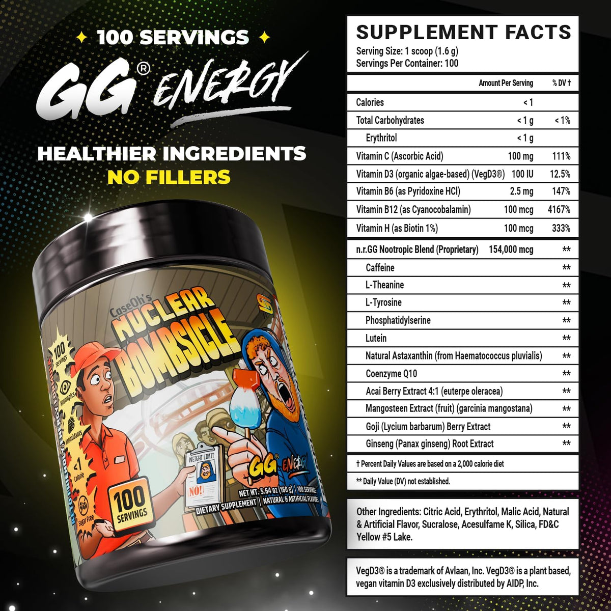Gamer Supps GG Energy CaseOh's Nuclear Bombsicle - Keto Friendly Energy & Nootropic Powder Drink (100 Servings) - görsel 6