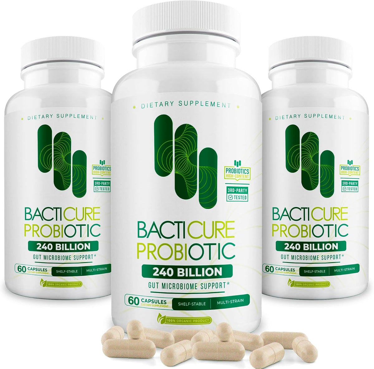 Bacticure Natural Food Supplement | Set of 3 Bottles | 60 Capsules Each | Immune System Support | Patented Formula - görsel 1