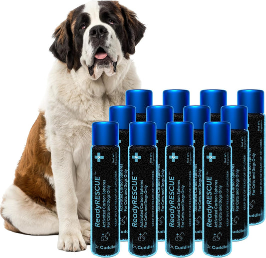 Activated Charcoal microspheres for Dogs and Cats - Veterinary-Grade Pet First Aid Kit Essential - Fast-Acting Emergency Poison Binder - Safe and Travel-Ready - 30g Pack of 12