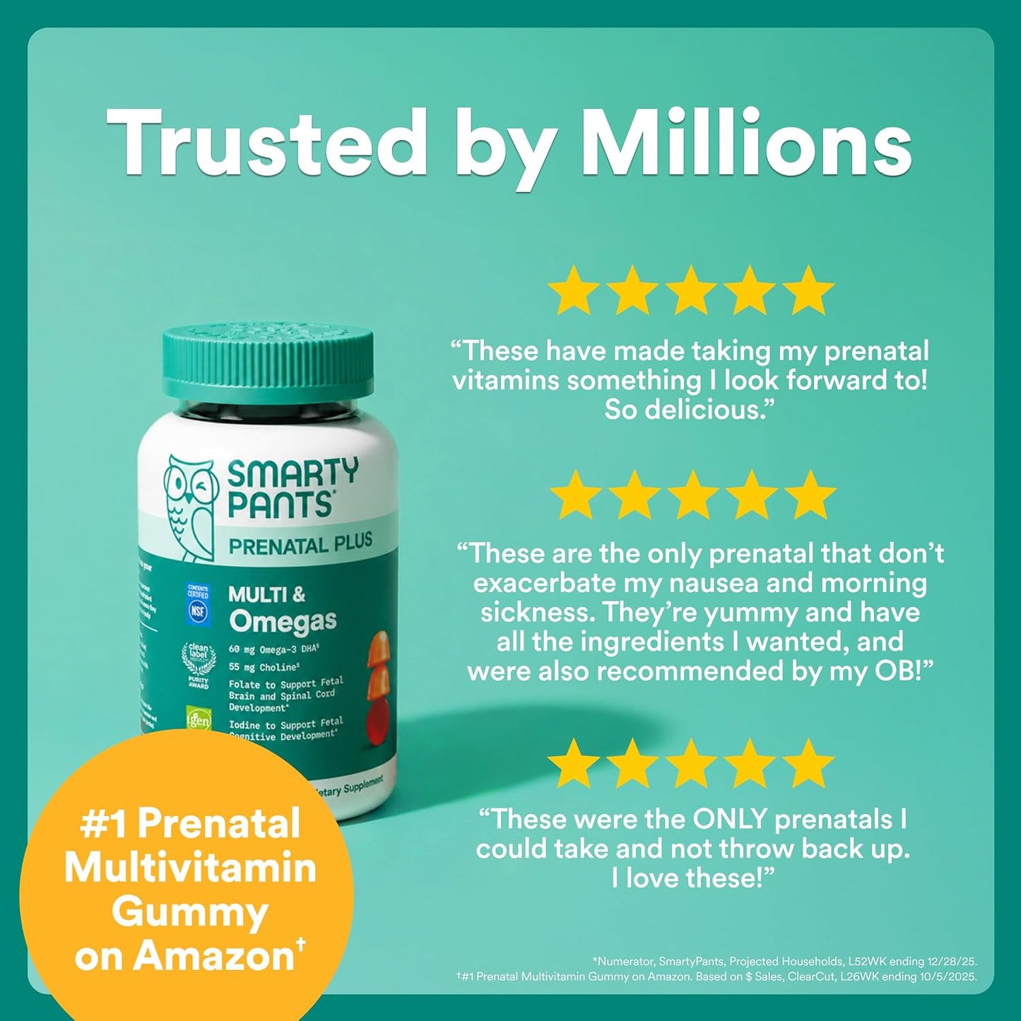 SmartyPants Prenatal Multivitamin Gummies with Omega-3 DHA/EPA, Methylfolate, Biotin, Vitamins D3, C, B12, B6, A, K, and Zinc, Gluten-free, Clean Labelled, Two Fruit Flavours, 90 Gummies (30 Day Supply) - görsel 4