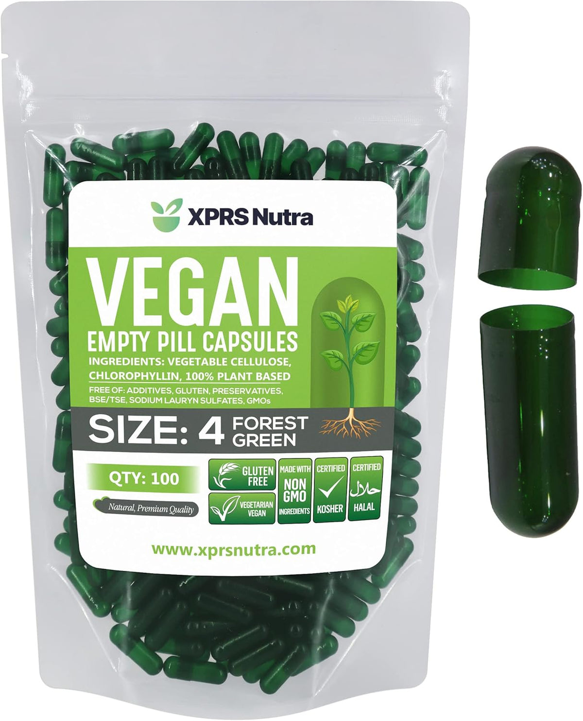 XPRS Nutra Size 4 Empty Capsules - 100 Count Small Clear Empty Vegan Capsules - görsel 7