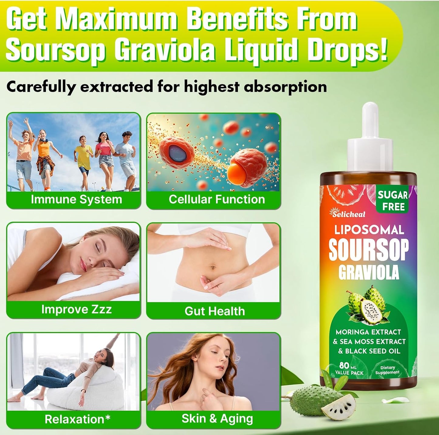 Soursop Bitters Liquid 880mg, Soursop Multivitamin Drops with Leaf Extract & Sea Moss, 166ml - görsel 8