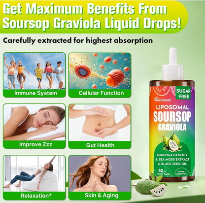 Soursop Bitters Liquid 880mg, Soursop Multivitamin Drops with Leaf Extract & Sea Moss, 166ml