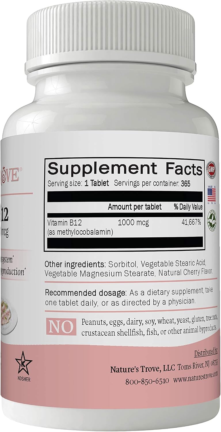 Vitamin B12 Methylcobalamin 1000 mcg - 365 Chewable Tablets, Cherry Flavour - görsel 2