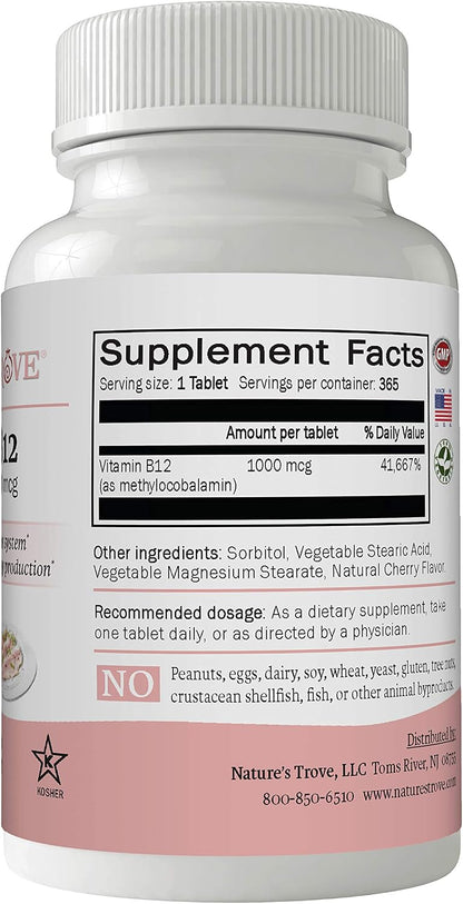 Vitamin B12 Methylcobalamin 1000 mcg - 365 Chewable Tablets, Cherry Flavour