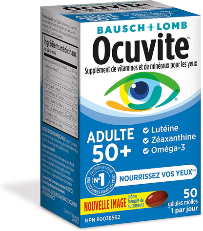 Ocuvite 50+ Eye Vitamin and Mineral Supplement, Multivitamin for Vision and Ocular Health with Omega-3, Zinc, Vitamins C and E, Lutein and Zeaxanthin, for Women and Men, 50 Softgels