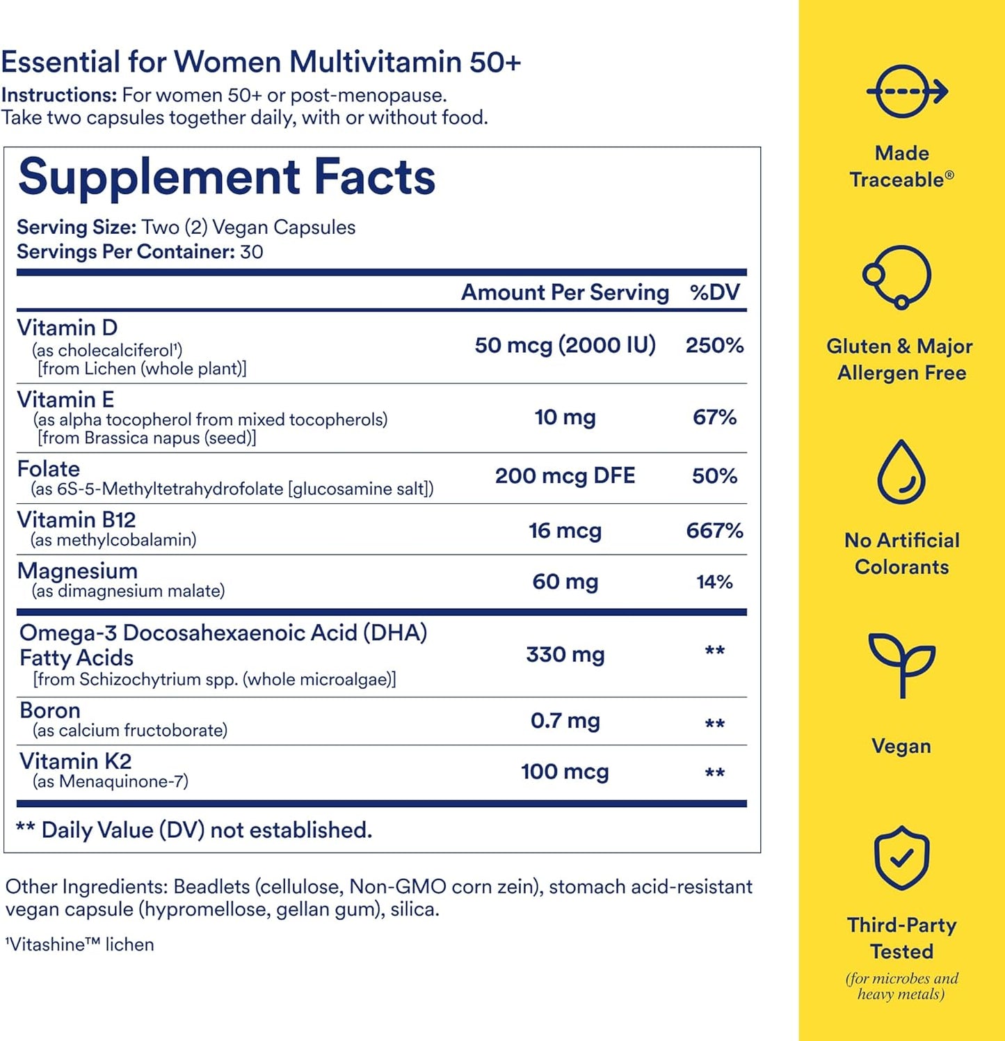 Ritual Essential for Women 50+ Daily Multivitamin – Vegan, Non-GM, Delayed-Release Capsules with Omega-3 DHA, Folate, Vitamin D3, Magnesium – 60 Capsules (30 Servings) - görsel 3