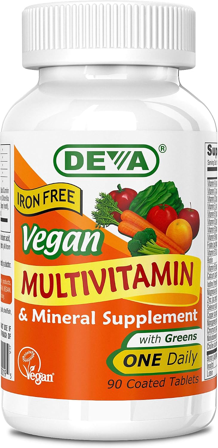 DEVA Vegan Multivitamin and Mineral Supplement - One Daily Vitamin Formula with Greens - Iron Free - 90 Coated Tablets - görsel 1