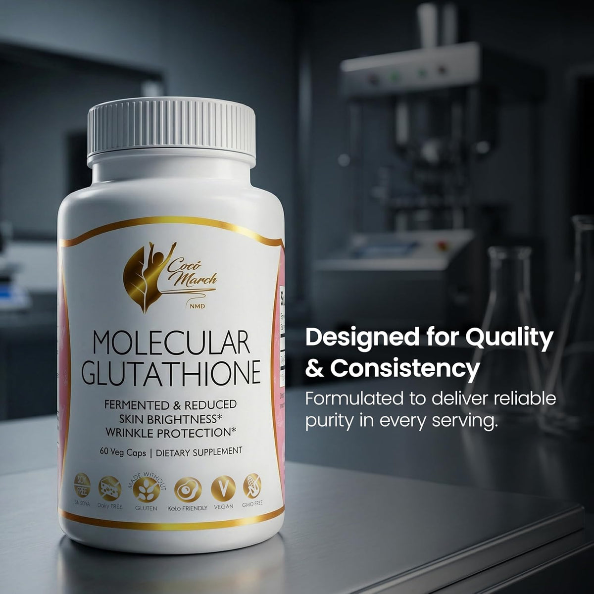 Cocó March N.M.D Molecular Glutathione Supplement – 500 mg Potent Antioxidant for Immune Support, Health & Beauty, Low Molecular Weight, Vegan, Gluten-free, Soya & Dairy-free, Non-GMO, 60 Veg Capsules - görsel 4