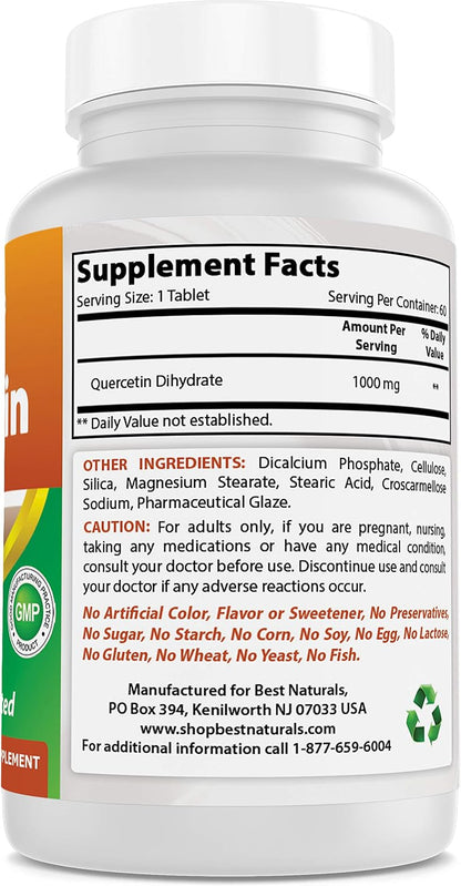 Best Naturals Quercetin 1,000 mg Tablets – 60 Count