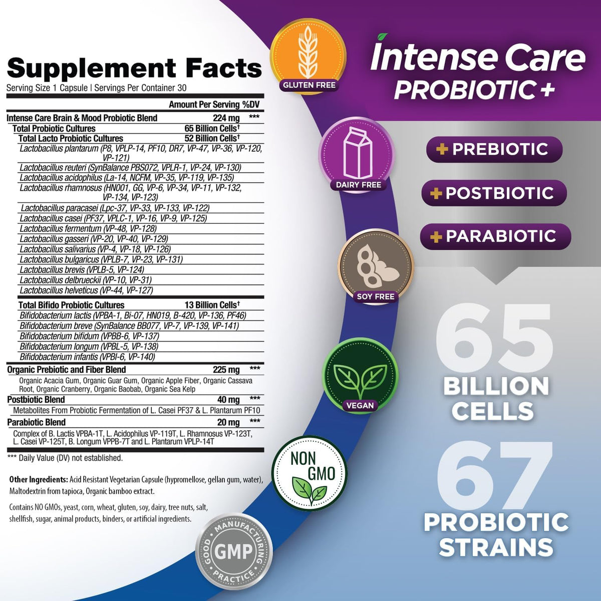 Vital Planet - Intense Care Brain & Mood Probiotics, 65 Billion CFU, 67 Strains, 30 Capsules - görsel 2