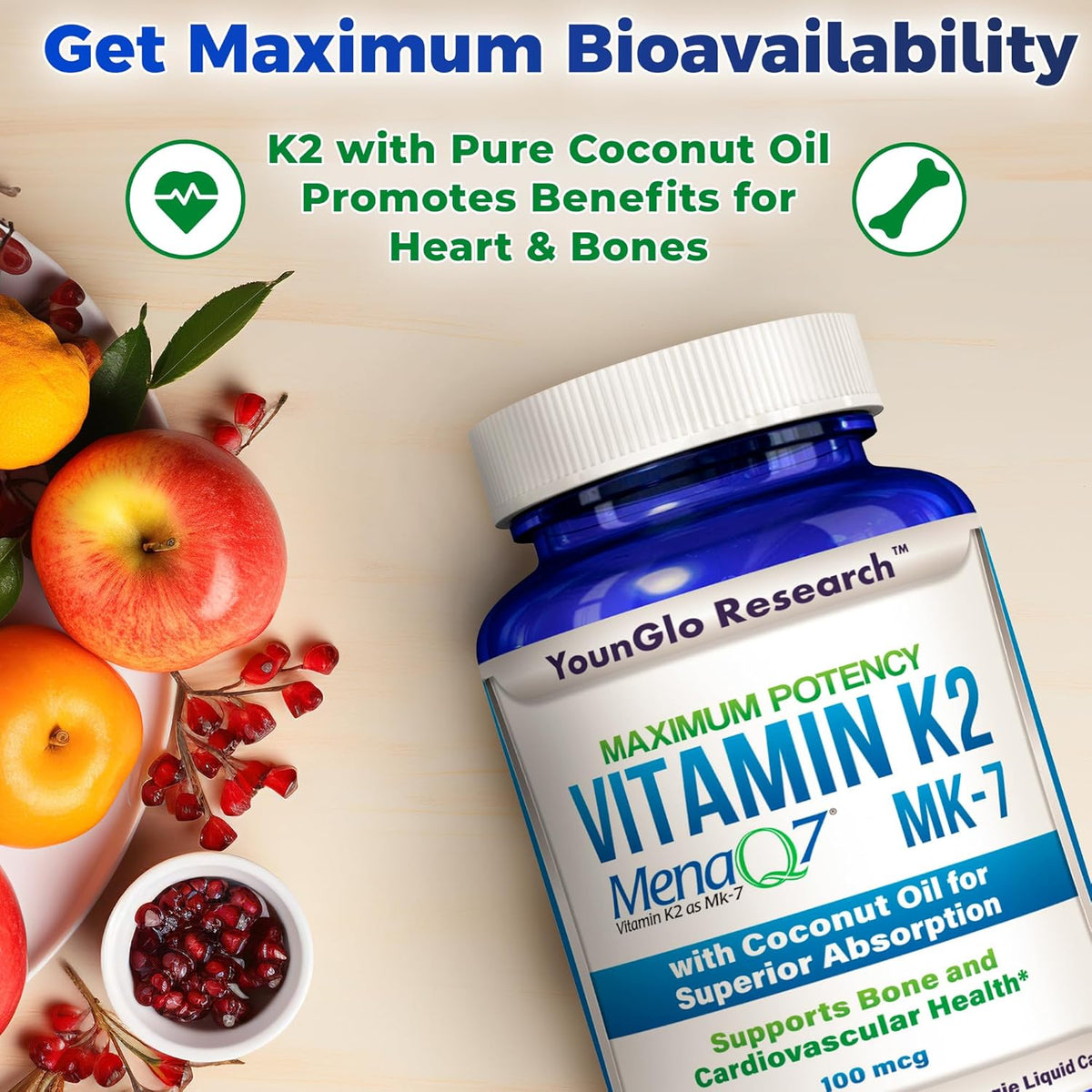 YounGlo Research Vitamin K2 MK7 (MenaQ7) 100 mcg with Coconut Oil - 120 Vegan Liquid Capsules - görsel 5