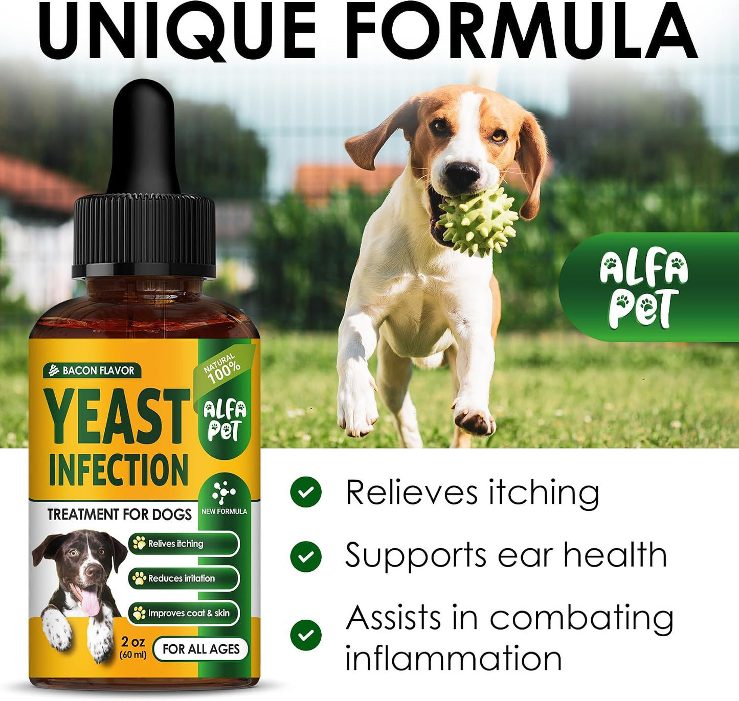 Yeast Infection Treatment for Dogs – Liquid Herbal Supplement – Bacon Flavour, 60 ml - görsel 2