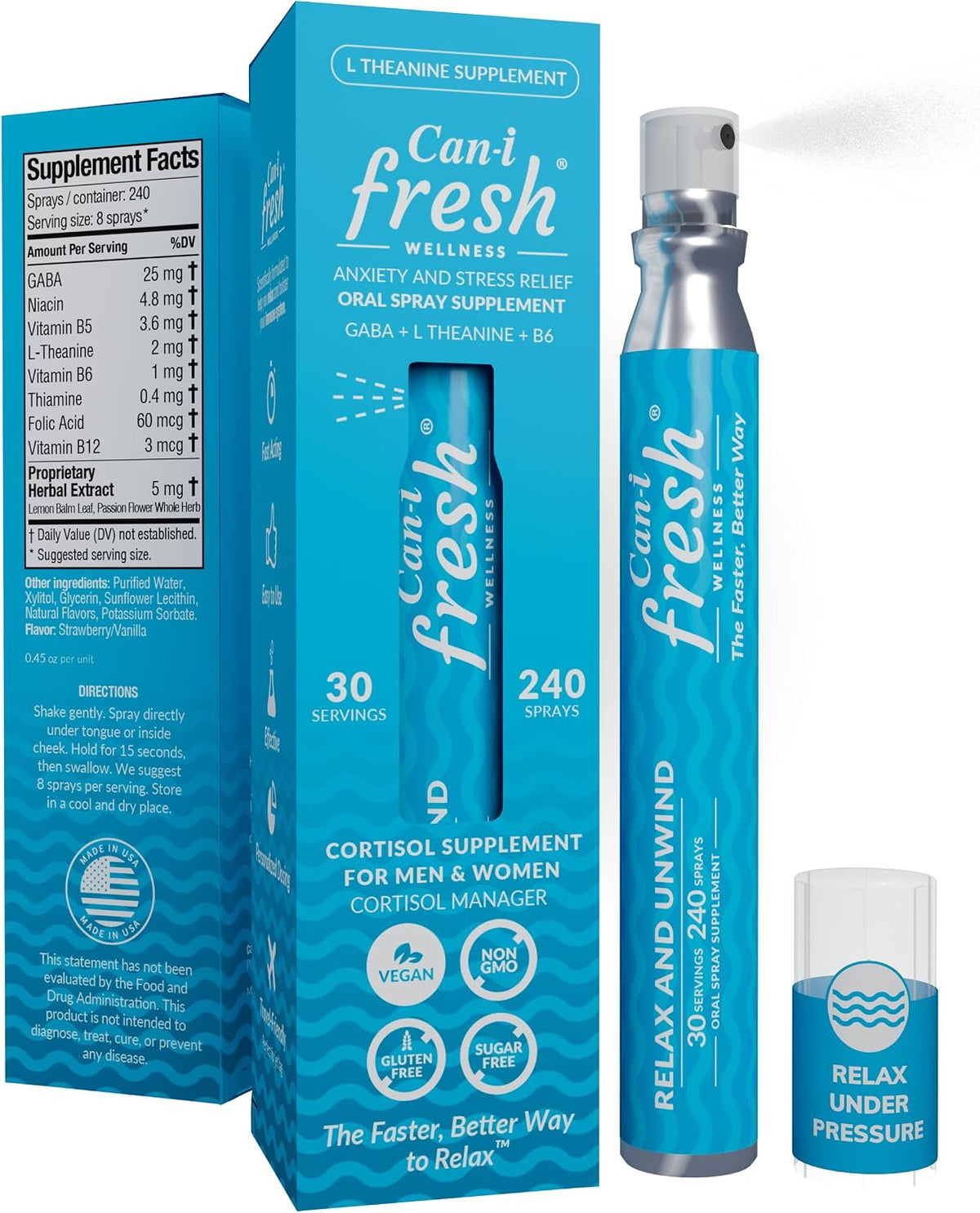 Can-i Fresh Ultra Calm Stress Relief Spray – Fast-Acting Cortisol Reducer with GABA, L-Theanine & Niacin – Better Than – Image 1