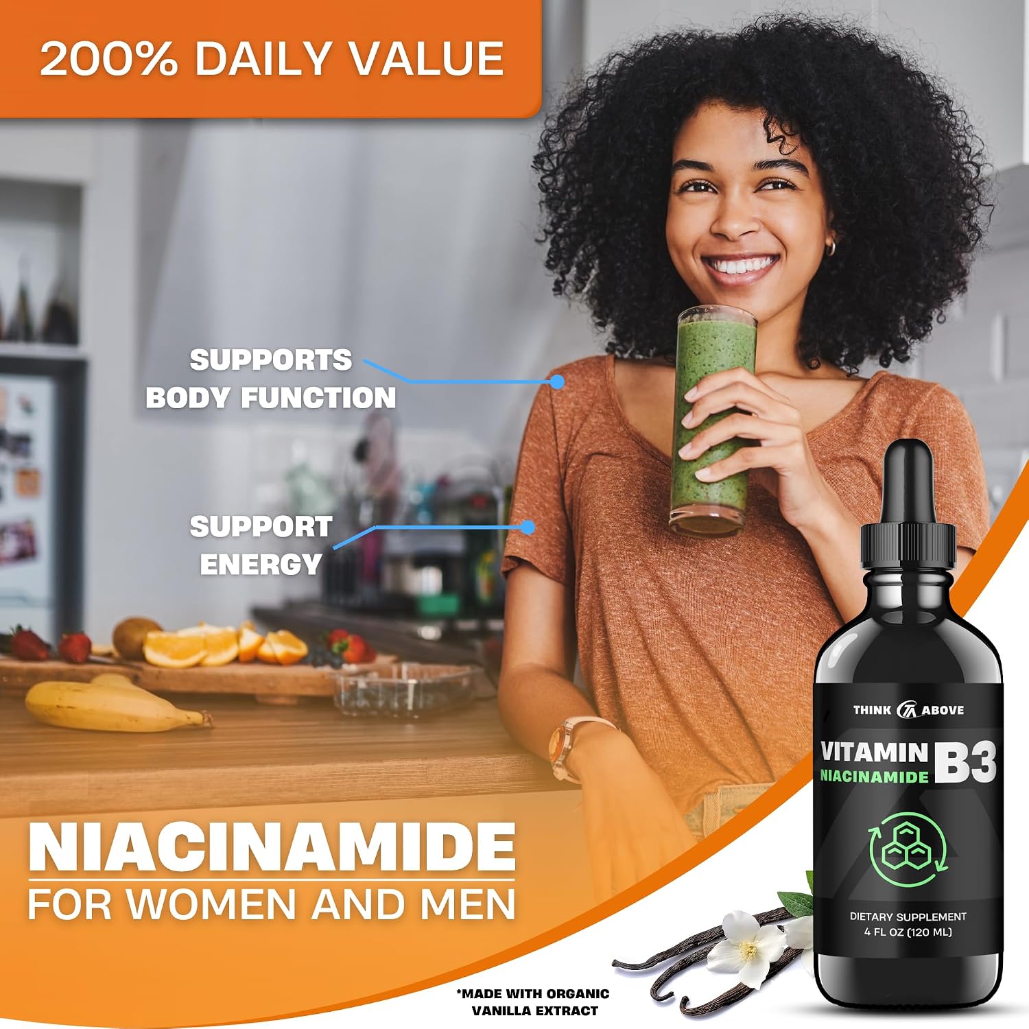 Think Above Vitamin B3 Niacinamide Liquid – Non-Flush Form of Vitamin B3 – Convenient Niacinamide Drops for Women and Men – Easy-to-Swallow 60 ml Bottle - görsel 2