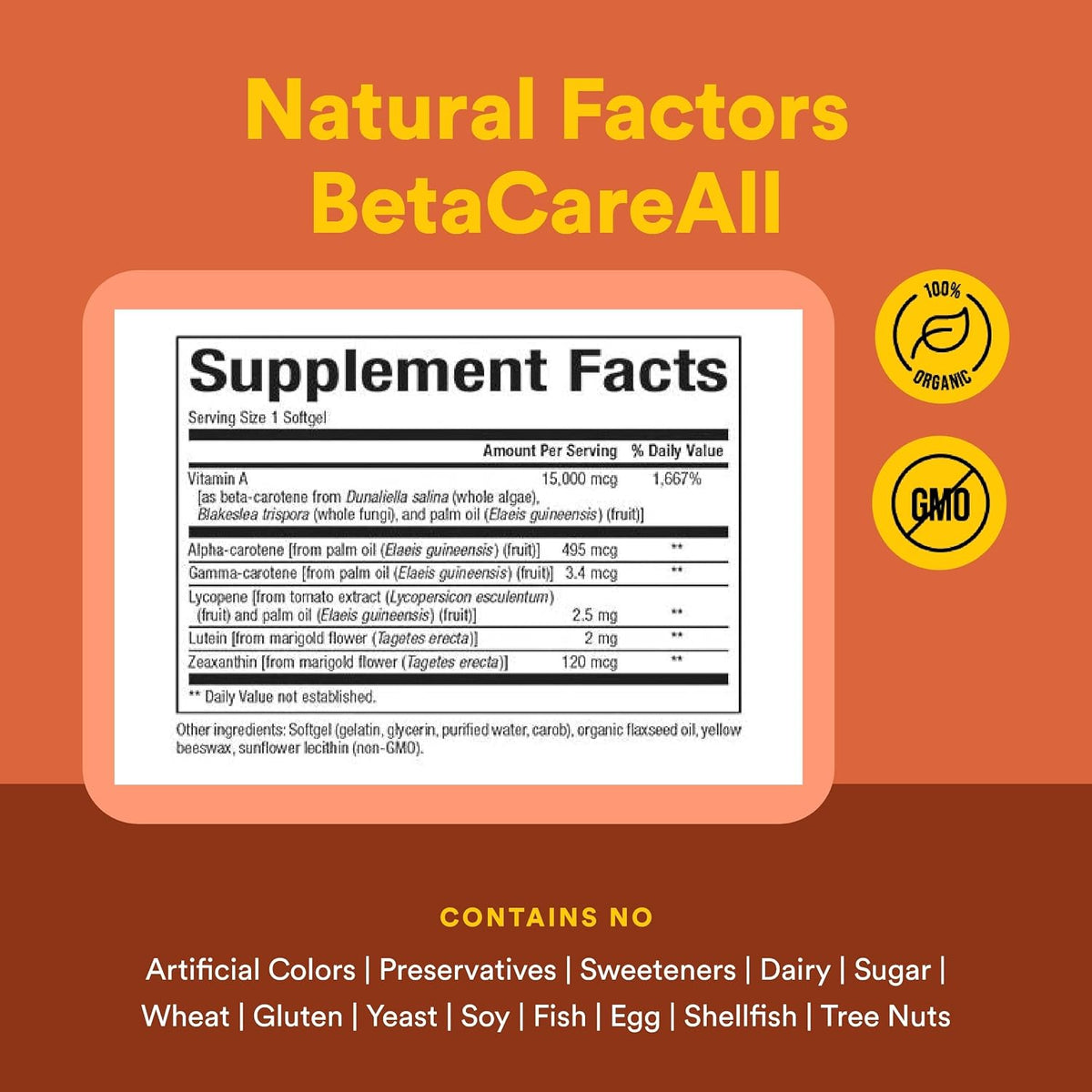 Natural Factors BetaCareAll 15,000 mcg - Mixed Carotenoid Food Supplement - 90 Softgels - görsel 4