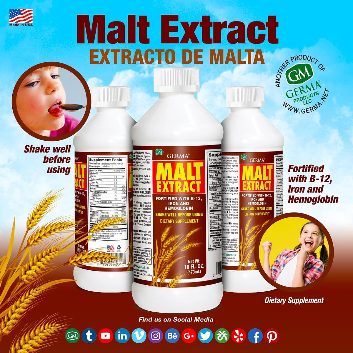 Germa Malt Extract (Extracto de Malta) – Liquid Dietary Supplement for Energy & Vitality – Rich in B-Vitamins & Essential Minerals – Traditional Nutritional Support – 473 ml - görsel 7