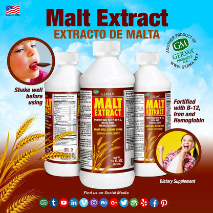 Germa Malt Extract (Extracto de Malta) – Liquid Dietary Supplement for Energy & Vitality – Rich in B-Vitamins & Essential Minerals – Traditional Nutritional Support – 473 ml