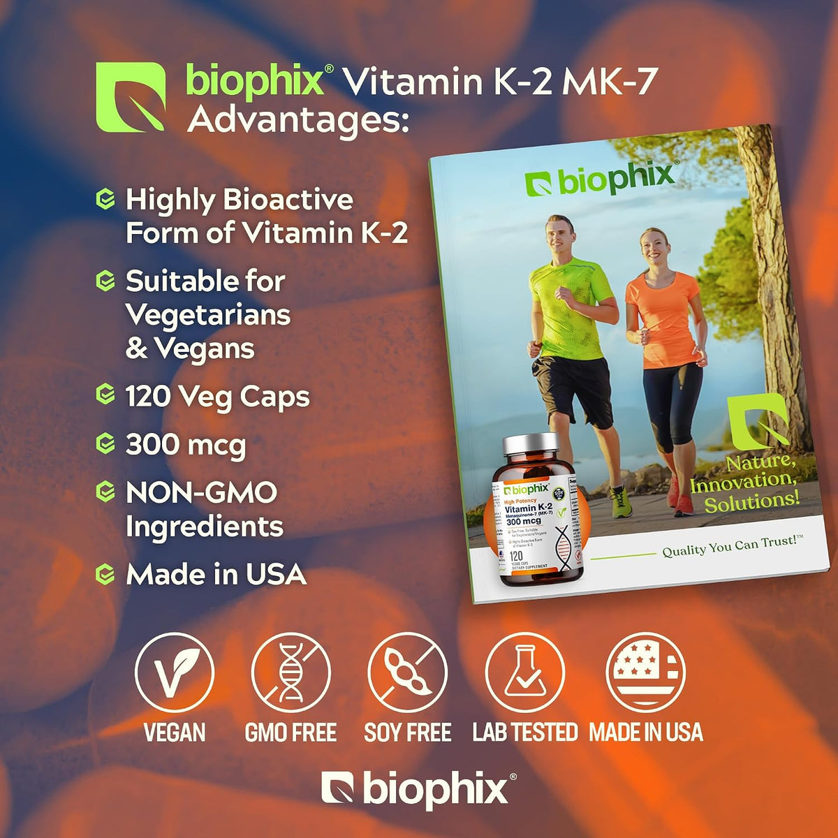 biophix Vitamin K2 MK-7 300mcg, 120 Vegan Capsules – High-Strength Supplement for Bone Strength and Immune Health - görsel 3