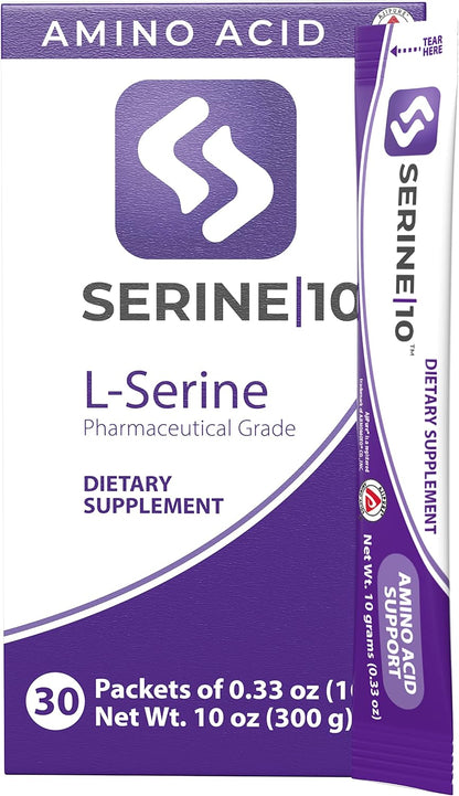 SERINE10 L-Serine Nootropics Sachets - Supports Brain Health, Memory and Focus - 10 Premeasured Powder Sachets with 10 g (10000 mg) of Pure L-Serine