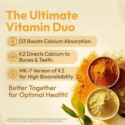 Vitamin D3 K2 5000 IU with MK7 (180 mcg) - Vegan Capsules, 60 Servings