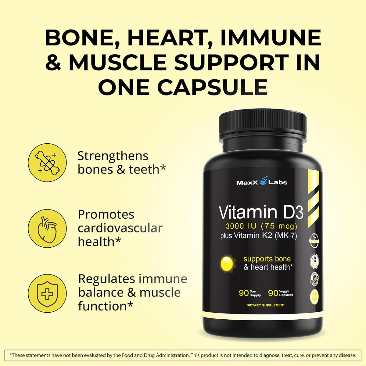 MaxX Labs Vitamin D3 K2 3000 IU with MK-7 - 90 Capsules - görsel 5