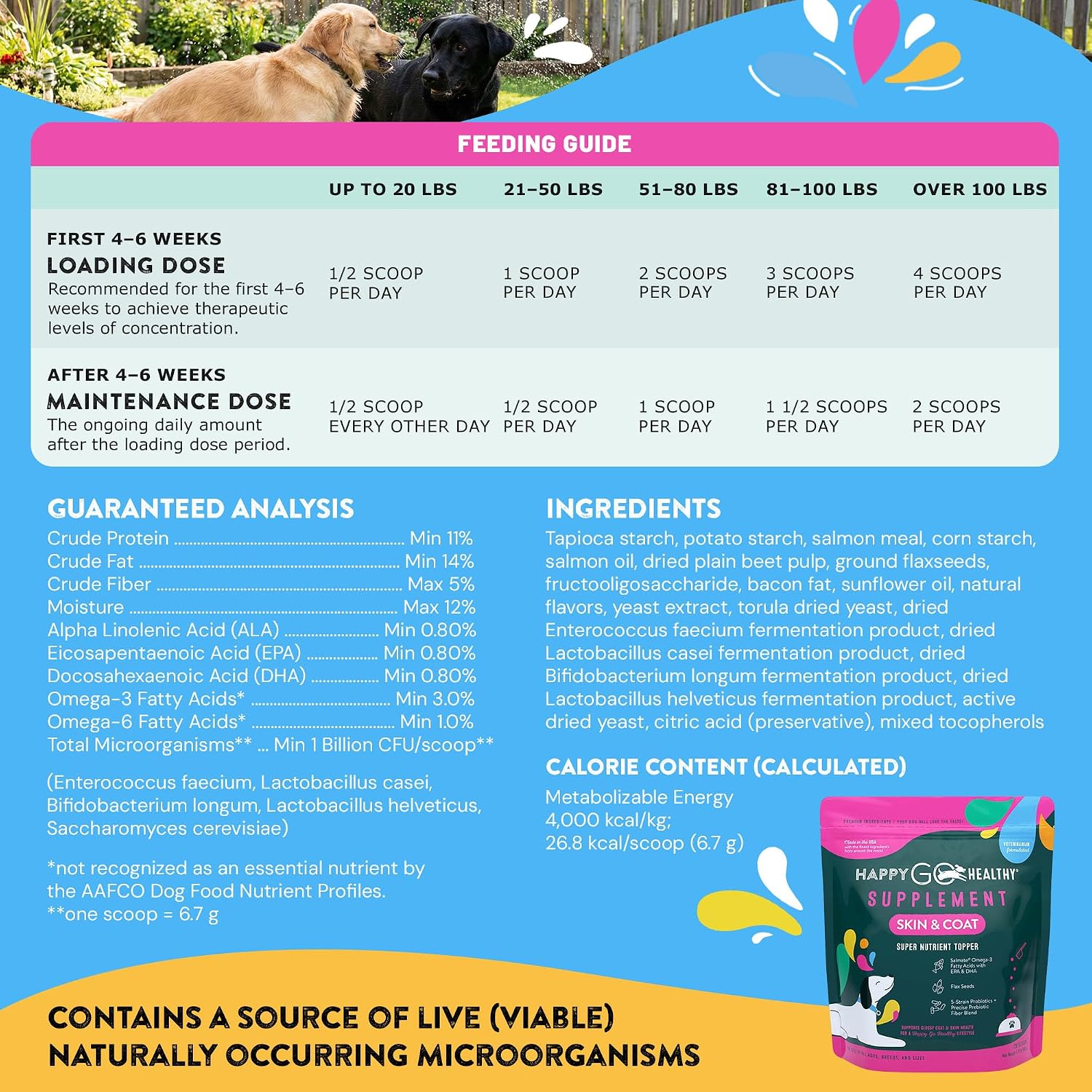 Happy Go Healthy Skin and Coat Supplements for Dogs – Probiotic and Prebiotic Benefits with Wild Salmon Omega-3s, 120 Count - görsel 8