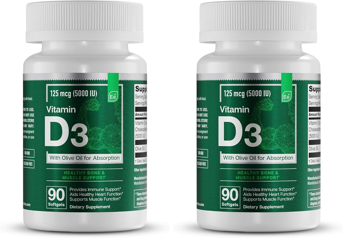 Essential Elements Vitamin D3 5000 IU – Soft gel capsules with Olive Oil – Bone, Muscle and Immune Support – 90 Soft gel capsules - görsel 8