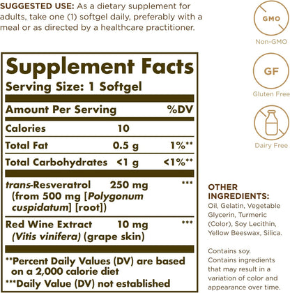 Solgar Resveratrol 250mg, 60 Softgels