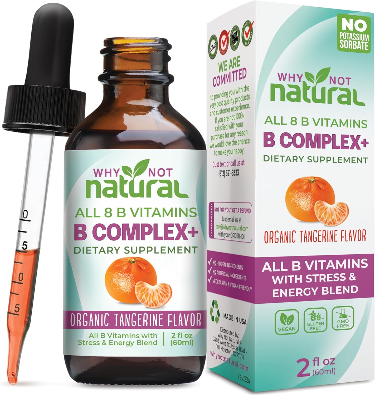 Why Not Natural Vitamin B Complex Liquid Drops – Vegan Sublingual B-Complex with Bio-available B1, B2, B3, B5, B6, Biotin, Folate, B12, Choline and Energy Support Blend - görsel 1