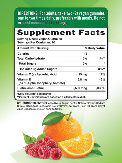 Nature's Truth Hair Skin and Nails Gummies – 80 Gummies – 2500mcg Biotin – Vegan, Non-GMO, Gluten-free