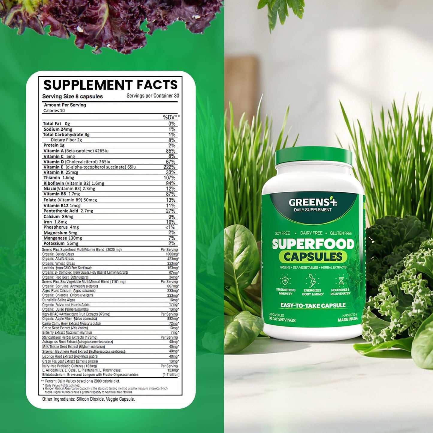Greens+ Organic Superfood Capsules – 240 Count - görsel 5