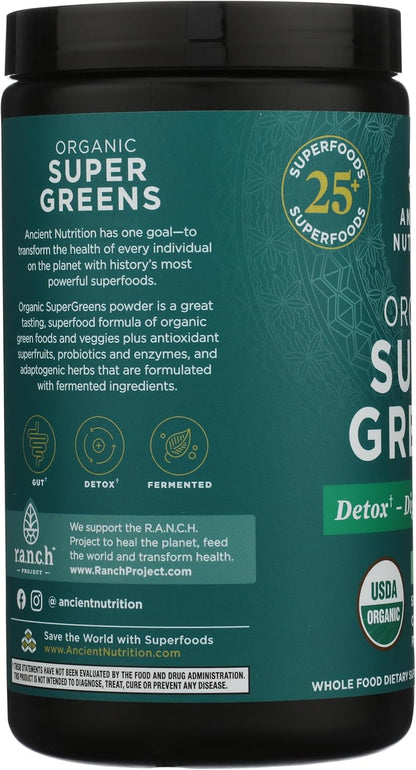 Ancient Nutrition SuperGreens Powder with Probiotics – Organic Peppermint Flavour – 25 Servings