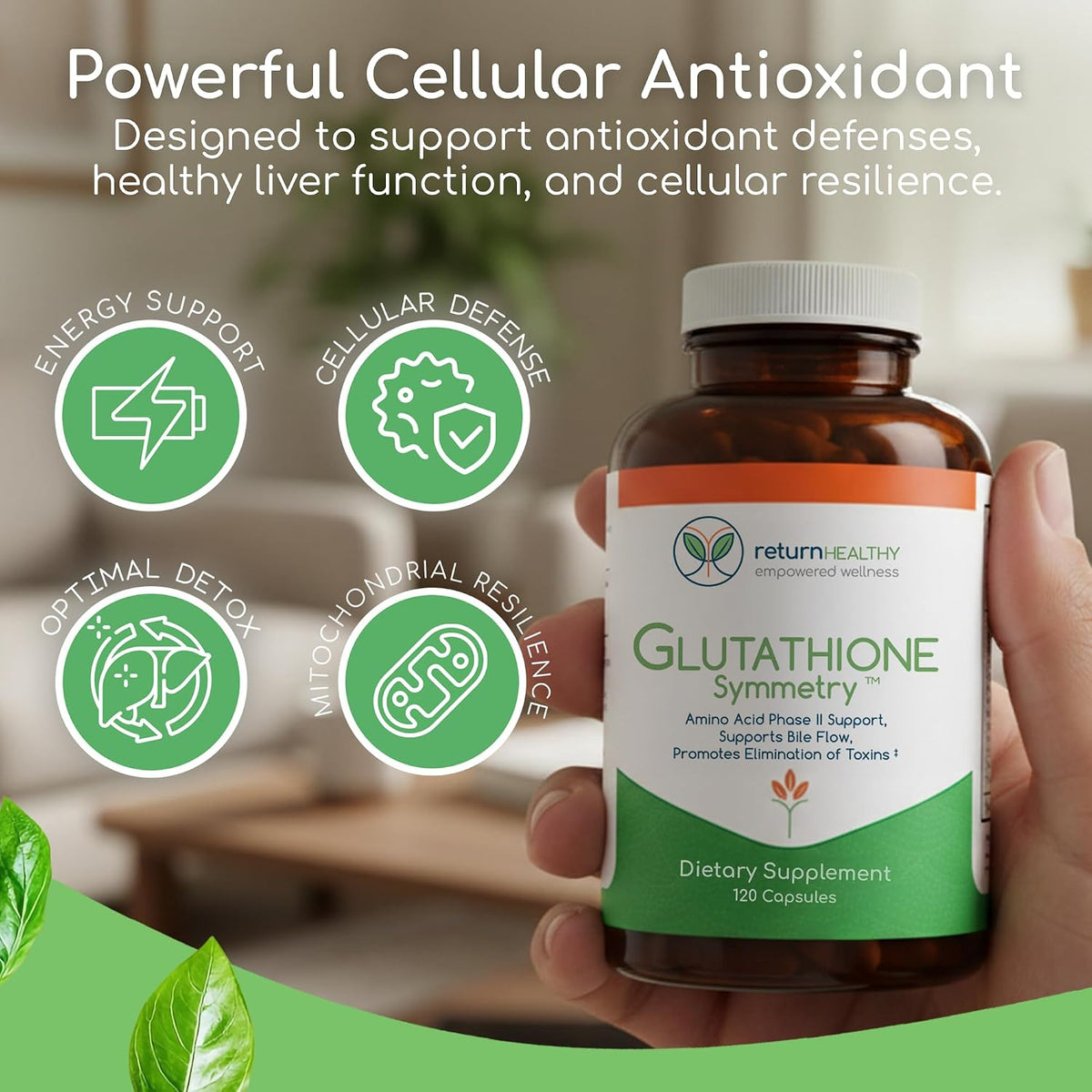 Glutathione Symmetry - S-Acetyl Glutathione Supplement - Antioxidants & Detoxification - Natural Cellular Support - All-Natural, Vegan, Non-GM, 120 Capsules - görsel 3