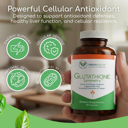 Glutathione Symmetry - S-Acetyl Glutathione Supplement - Antioxidants & Detoxification - Natural Cellular Support - All-Natural, Vegan, Non-GM, 120 Capsules