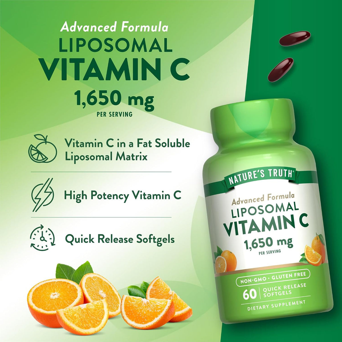 Nature's Truth Liposomal Vitamin C | 1650mg | 60 Softgels | Non-GMO & Gluten-free Supplement - görsel 5