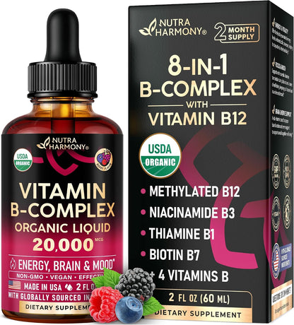 Organic Vitamin B-Complex Liquid Drops – Natural Berry Flavour (2 fl oz)