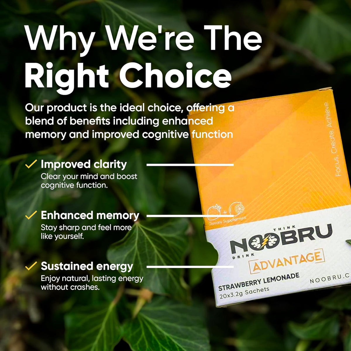 Noobru Advantage Nootropic - Cognitive Brain Supplement, 20 Strawberry Lemonade Sachets - görsel 3