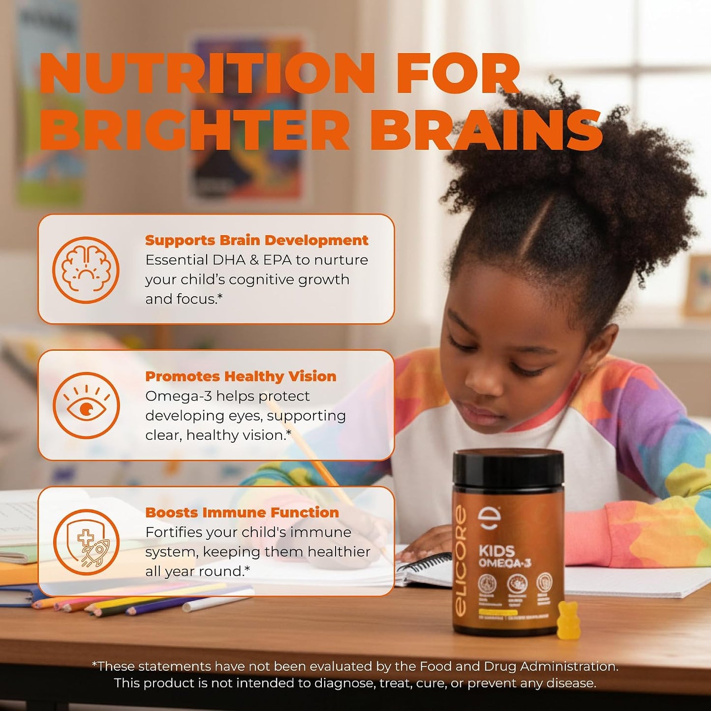 Premium Kids Omega-3 Gummies – Orange Flavour Fish Oil for Kids – Omega-3 Gummies for Children – No Fish Burps – Brain, Eye & Immune Support – 2 Month Supply - görsel 2