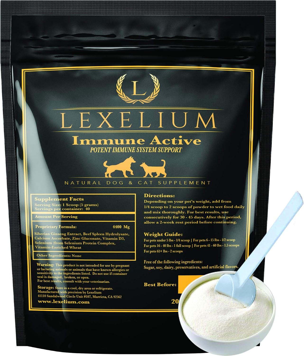 Lexelium Immune Support for Cats and Dogs - Natural Immunity Supplement Powder - 200g - görsel 1