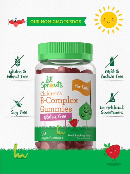 Carlyle Kids B Complex Gummies | 90 Count | with Vitamin B1, B2, B6, B12, and Ashwagandha Extract | Peach Raspberry Flavour | Vegan, Non-GMO & Gluten-free Supplement | Lil' Sprouts