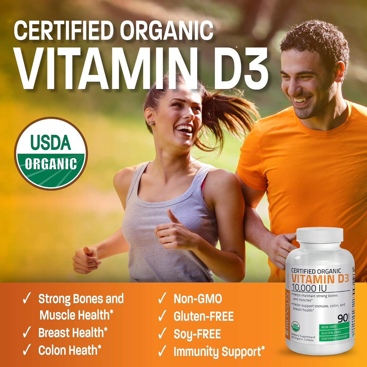 Bronson Vitamin D3 10,000 IU - Organic Non-GM Supplement for Immune & Bone Health, 90 Tablets - görsel 3