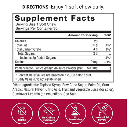 Force Factor Pomegranate Soft Chews – Healthy Ageing, Heart, Bone & Brain Support, 30 Chews