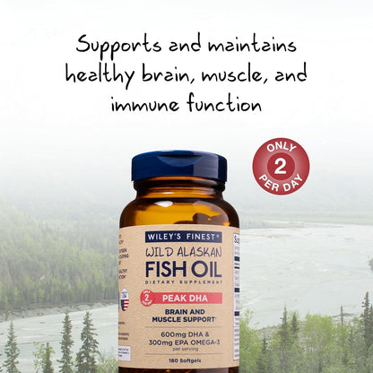 Wiley's Finest Wild Alaskan Fish Oil Peak DHA – 900mg EPA and DHA Omega-3s – 180 Softgels (90 Servings)