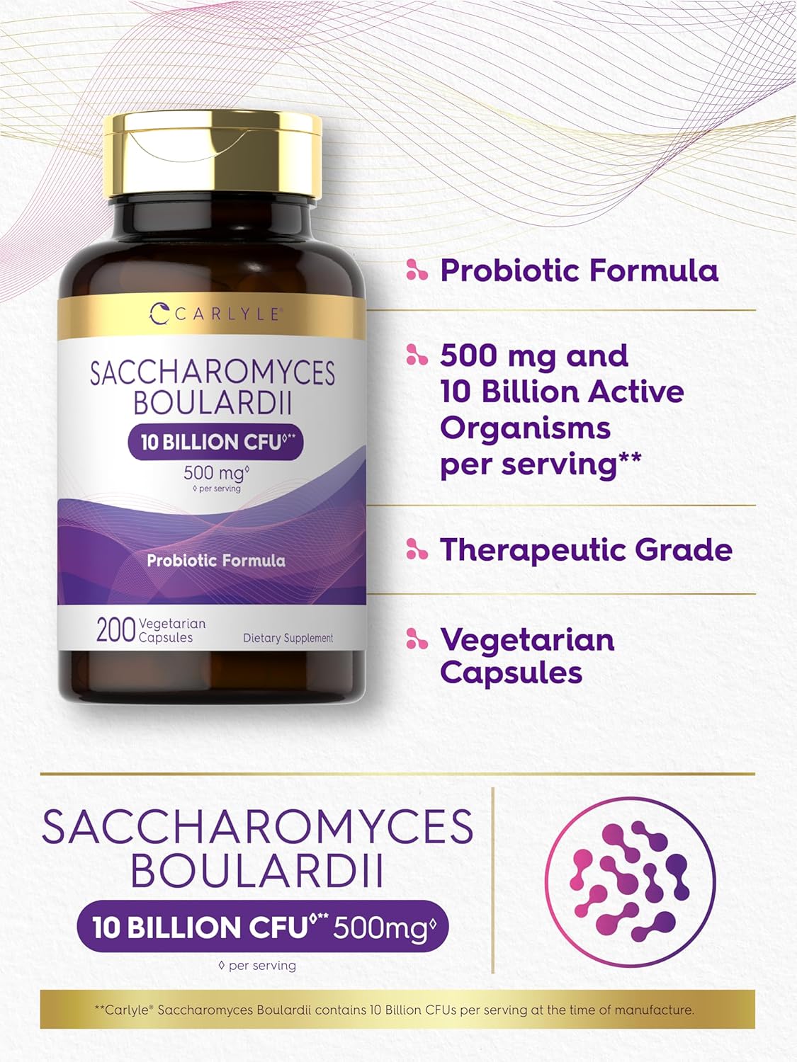Carlyle Saccharomyces Boulardii Probiotics & Prebiotics | 10 Billion CFUs | 200 Capsules | Non-GMO, Gluten-free - görsel 4