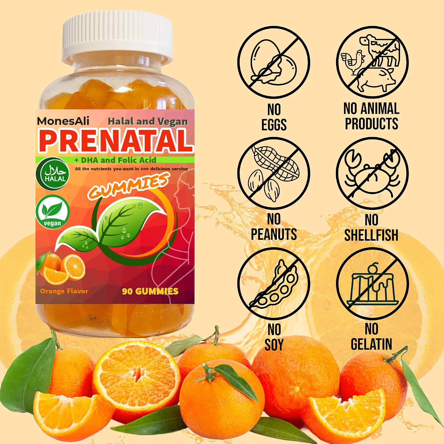 MonesAli Prenatal Gummies for Women - Vegan Halal Prenatal & Postnatal Multivitamin with Folate, DHA, Iron & Biotin - Supports Healthy Pregnancy, Postnatal Energy & Hair Health, 90 Count - görsel 6