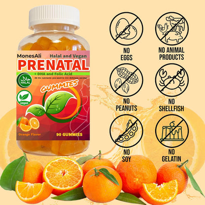 MonesAli Prenatal Gummies for Women - Vegan Halal Prenatal & Postnatal Multivitamin with Folate, DHA, Iron & Biotin - Supports Healthy Pregnancy, Postnatal Energy & Hair Health, 90 Count