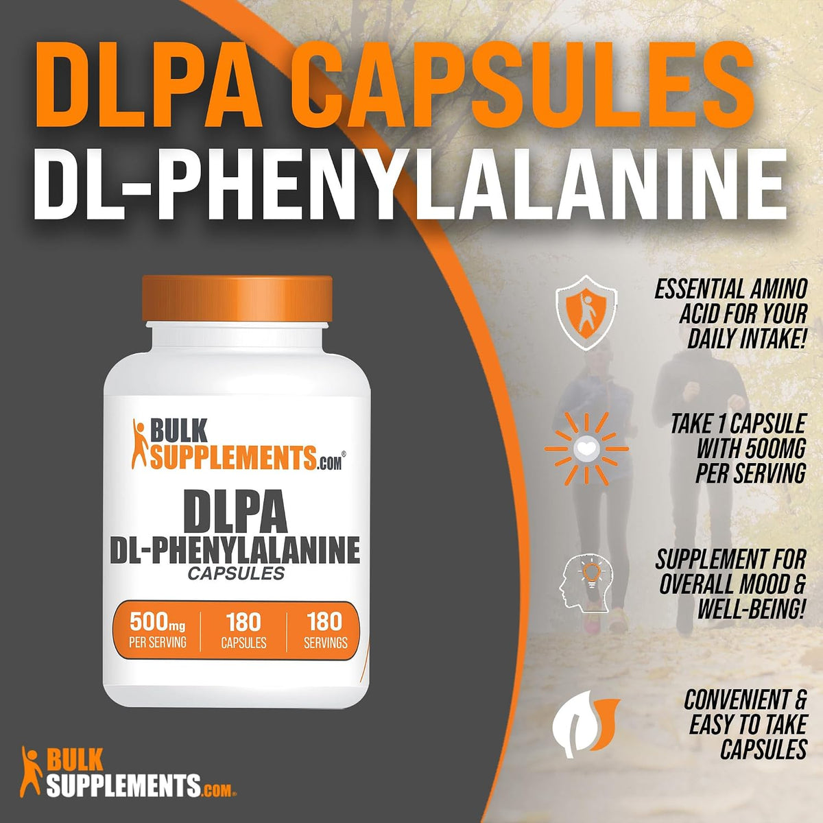 BulkSupplements.com DL-Phenylalanine Capsules - 500mg, 180 Capsules - görsel 2