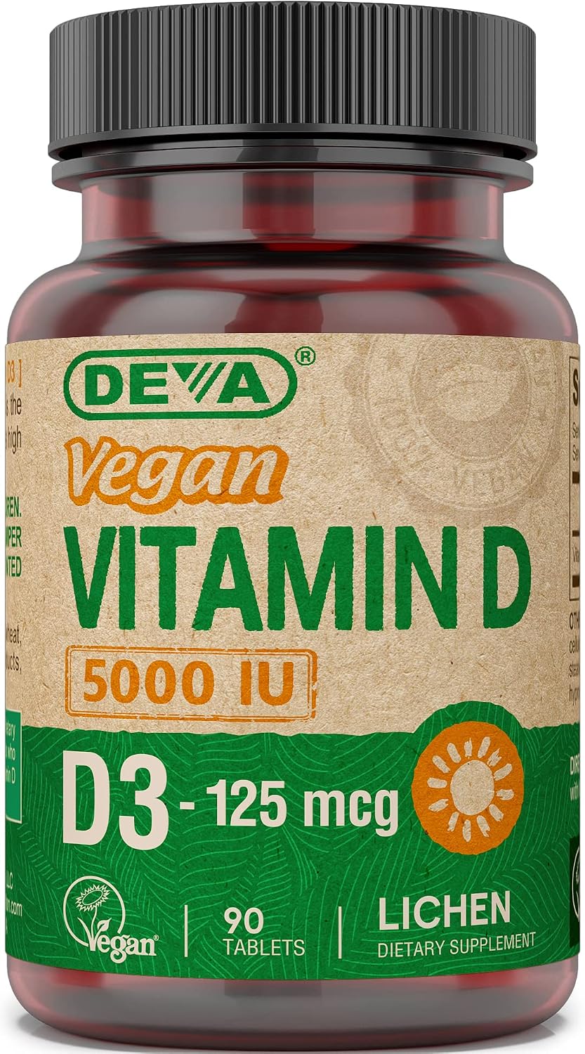 DEVA Vitamin D3 5000 IU, Vegan Sunshine Supplement, 90 Tablets - görsel 1